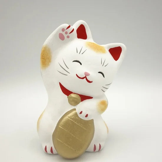 Nagahama Doll Japanese Maneki Neko (Beckoning Cat) White Lucky Cat Figurine - Traditional Japanese Fortune Charm for Home, Office & Gift Giving