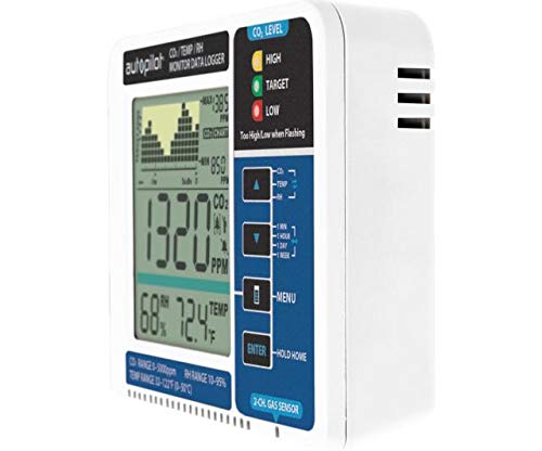Autopilot APCEM2 Desktop Hydroponic CO2 RH Temperature Monitor & Data Logger - 2 Pack (White/Blue) for Greenhouse, Grow Room, Indoor Gardening & Plant Growth Monitoring