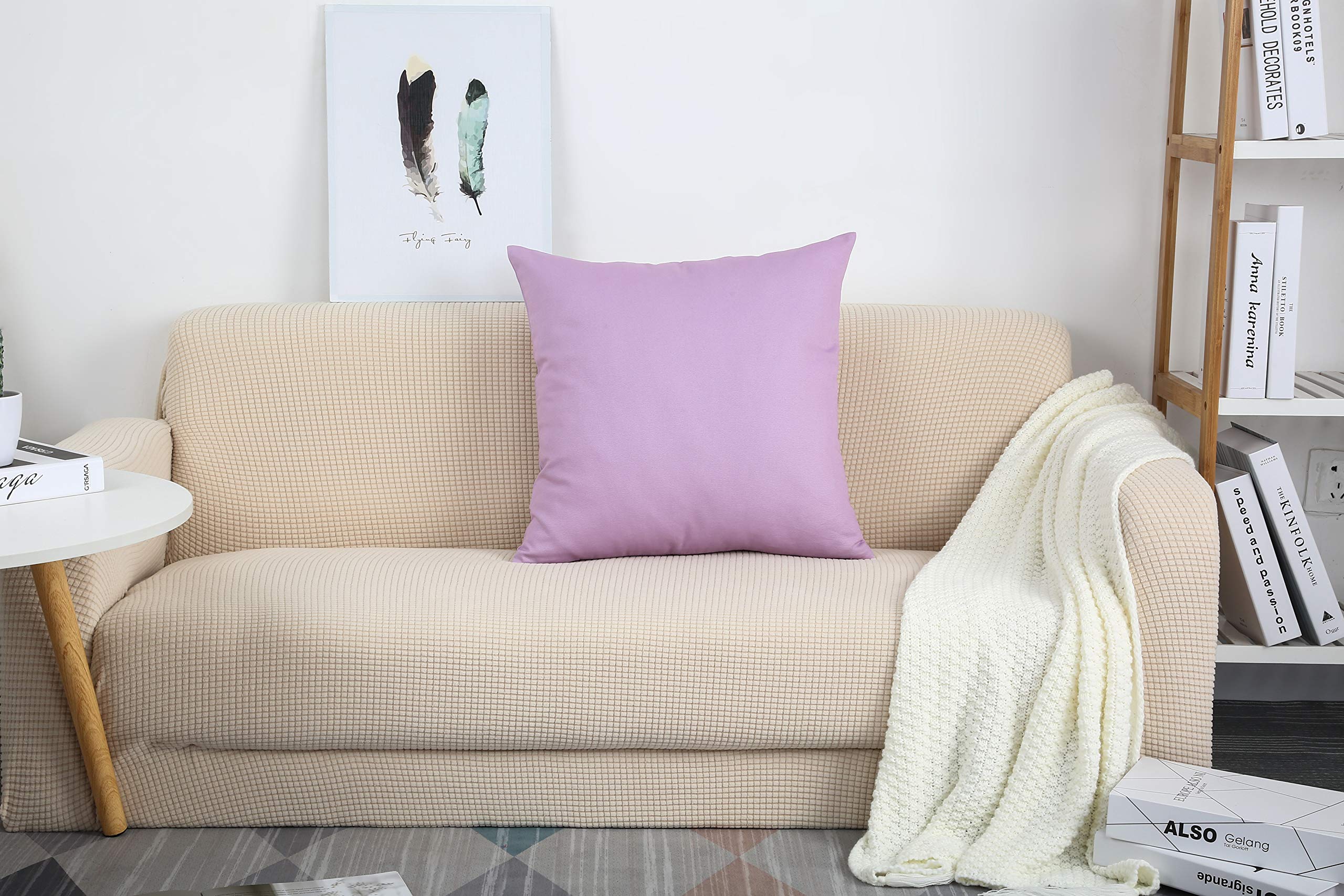 TangDepot Handmade Decorative 100% Cotton Canvas Throw Pillow Covers 14x14 Inches - Light Purple Lavender for Sofa, Bed, Couch & Home Decor