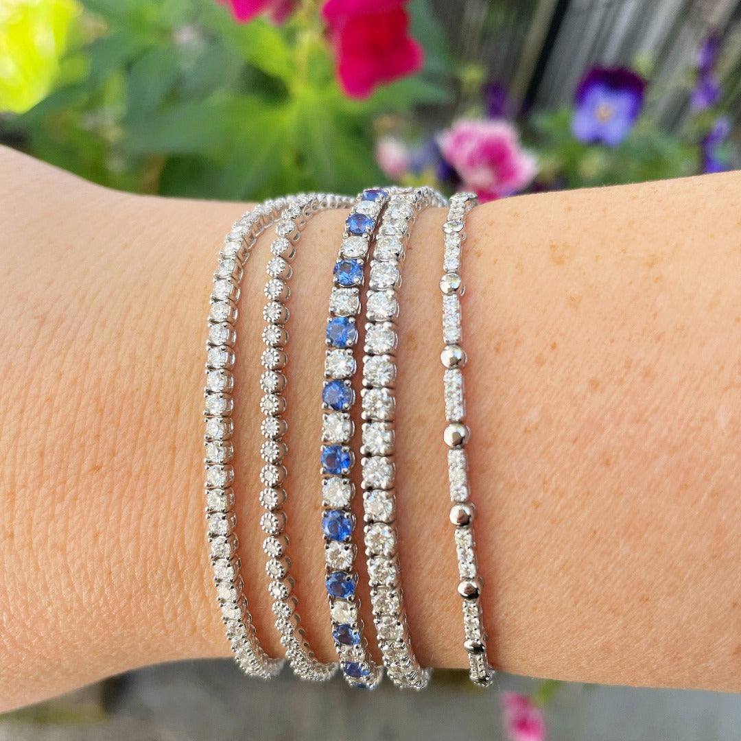 0.78ctw Diamond Bezel Set Milgrain 14K White Gold Bracelet for Women - Elegant Tennis Bracelet for Wedding, Anniversary & Special Occasions