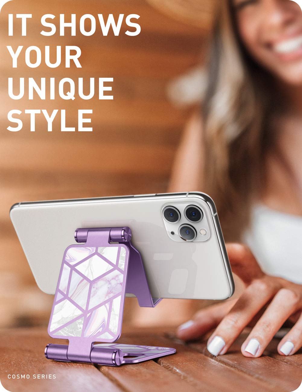 i-Blason Universal Cell Phone Stand for Desk - Adjustable Foldable Phone Holder Compatible with iPhone 16/15/14/13 Pro Max & All Smartphones - Purple (Perfect for Home Office, Video Calls & Hands-Free Viewing)
