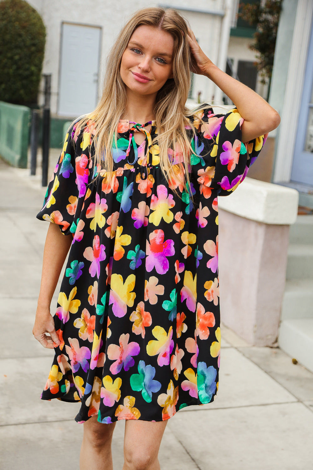 Adorable Floral Babydoll Dress with Ribbon Bow Tie & Pockets | Cute Casual Summer Dress for Women | Perfect for Parties, Dates & Outdoor Events