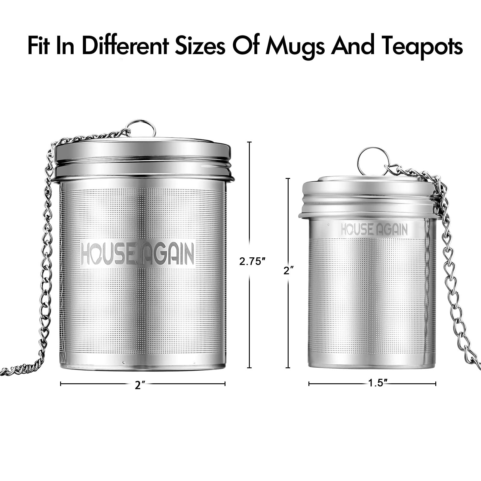 Premium Stainless Steel Tea Infuser Set (2 Pack - Large & Small) | Extra Fine Mesh Loose Leaf Tea Strainer with Extended Chain Hook | Perfect for Home, Office & Travel Use
