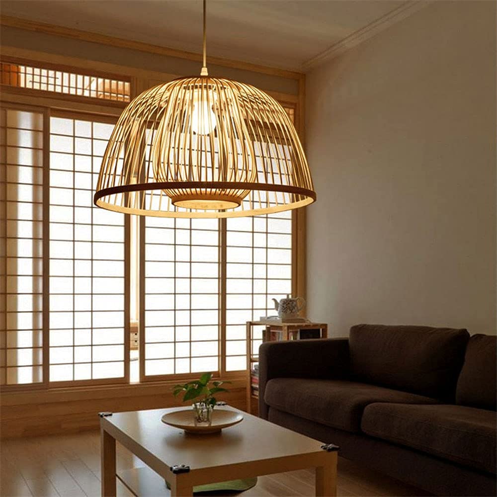 Japanese Style Creative Bamboo Chandelier - E27 Single Head Pendant Light for Dining Room, Cafe, Bar & Club - Natural Interior Decoration Hanging Lamp - Perfect for Boho, Zen & Asian Inspired Home Decor