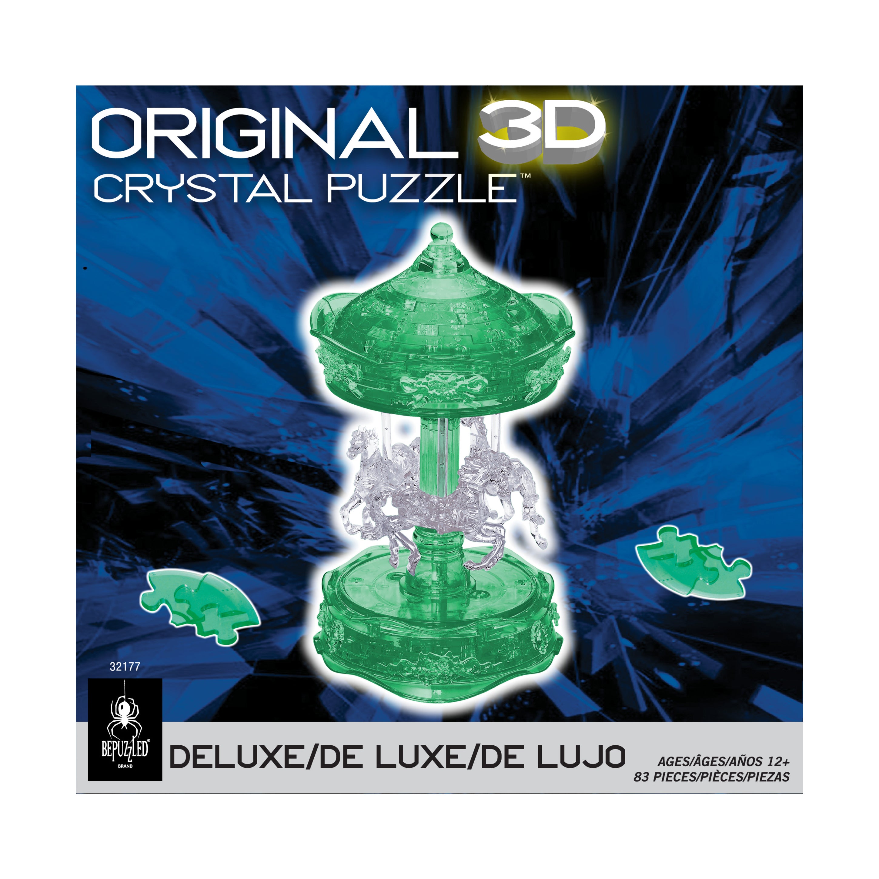 BePuzzled 3D Crystal Carousel Puzzle - 83 Piece Enchanting Green & White DIY Model Kit | Fun Brain Teaser for Adults & Teens | Perfect for Home Decor, Gift Giving & Stress Relief