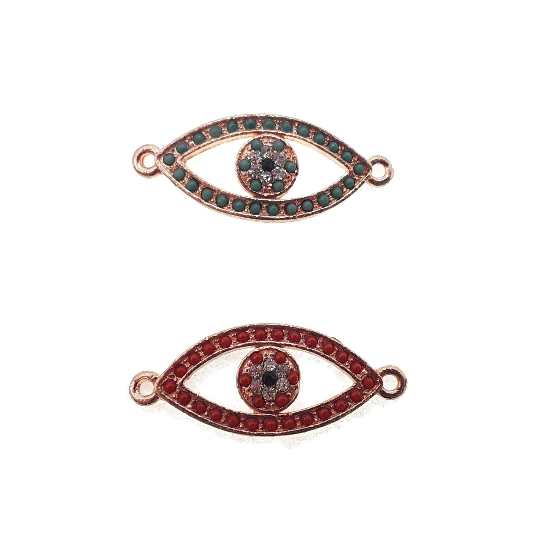 Evil Eye Charm Rose Gold Plated Copper Pendant with Micro Pave Red/Green Zircon Stones - 15x30mm Jewelry for Protection & Good Luck | Perfect for Necklaces, Bracelets & Gifts