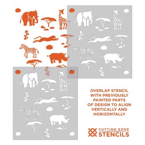 African Safari Animal Stencil Set - Reusable DIY Wall Art for Nursery, Kids Room & Home Decor - Easy to Use Painting Templates for Creative Projects - by Cutting Edge Stencils | Perfect for Jungle-Themed Parties, Baby Showers & Classroom Activities