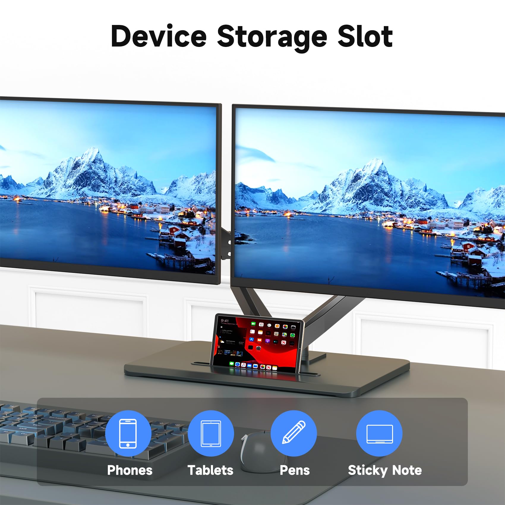 Suptek Dual Monitor Stand with Gas Spring Arm - Adjustable Free Standing Desk Mount for 17-32 Inch Screens (Up to 22 lbs) - Black (ML8SP) - Perfect for Home Office, Gaming Setup & Workspace Ergonomics