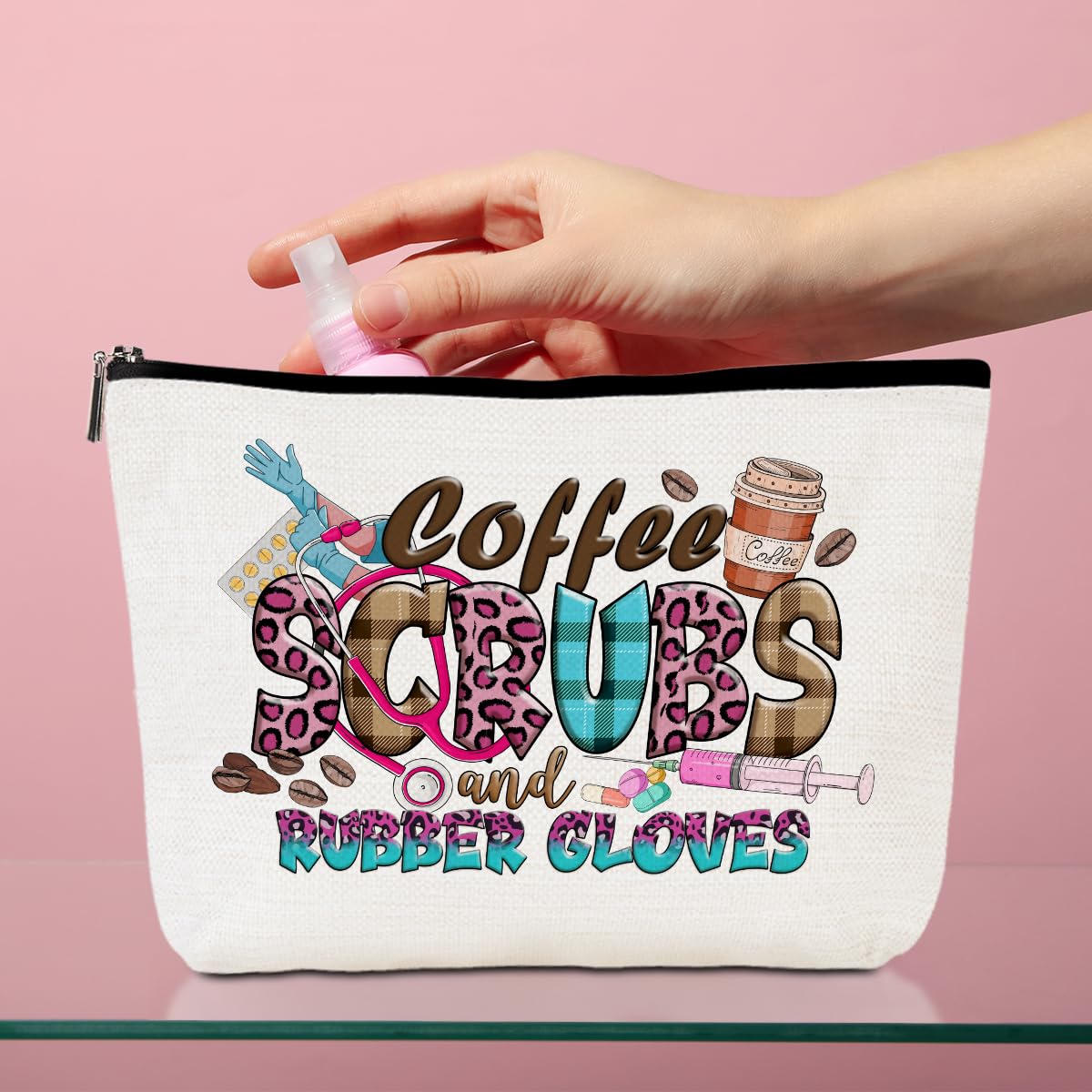 Professional Nurse Cosmetic Bag for Travel & Daily Use - Waterproof Makeup Organizer with Multiple Pockets - Perfect for Bathroom Vanity, Gym, Work & On-The-Go (Coffee Design)
