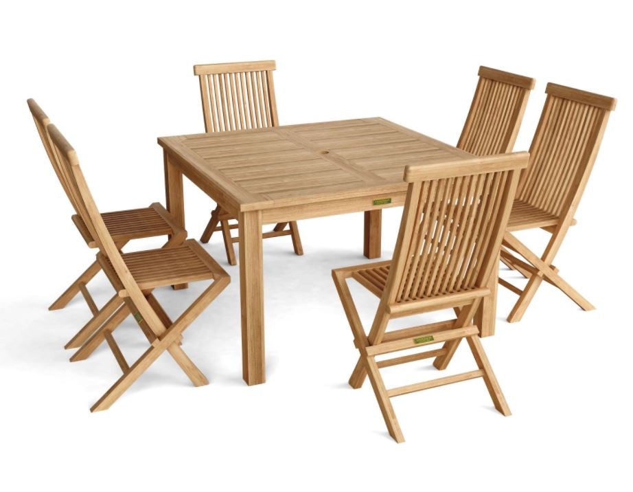 Anderson Teak Windsor Classic Chair 7-Piece Folding Dining Set (Set 104) - Perfect for Outdoor Patio, Garden, Poolside & Backyard Entertaining