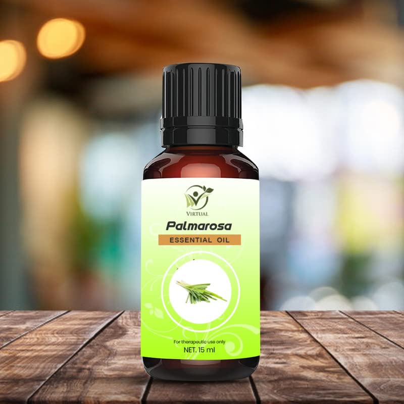 Pure Palmarosa Essential Oil 15ml - 100% Natural, Undiluted & Therapeutic Grade for Hair Growth, Skin Care & Aromatherapy | Perfect for Diffusers, Massage & DIY Beauty Products