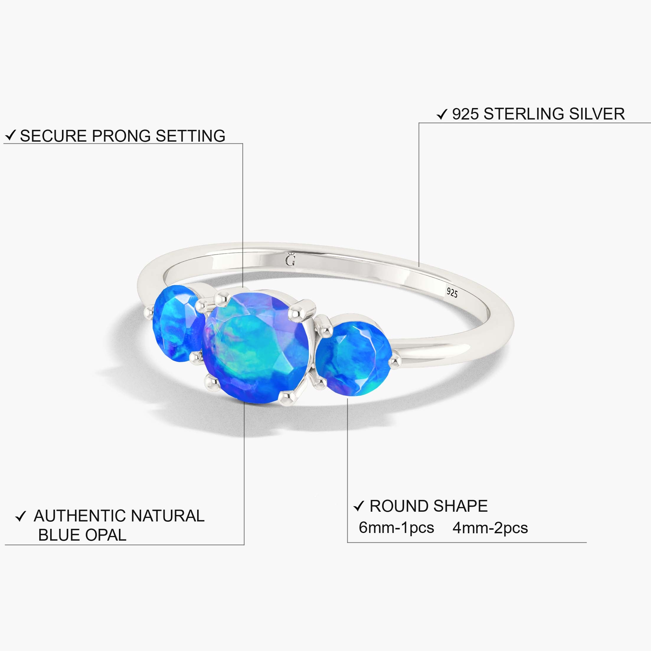 Genuine Fire Blue Ethiopian Opal Round Stone Ring for Women | Handmade Sterling Silver Jewelry | Perfect for Engagement, Wedding & Special Occasions