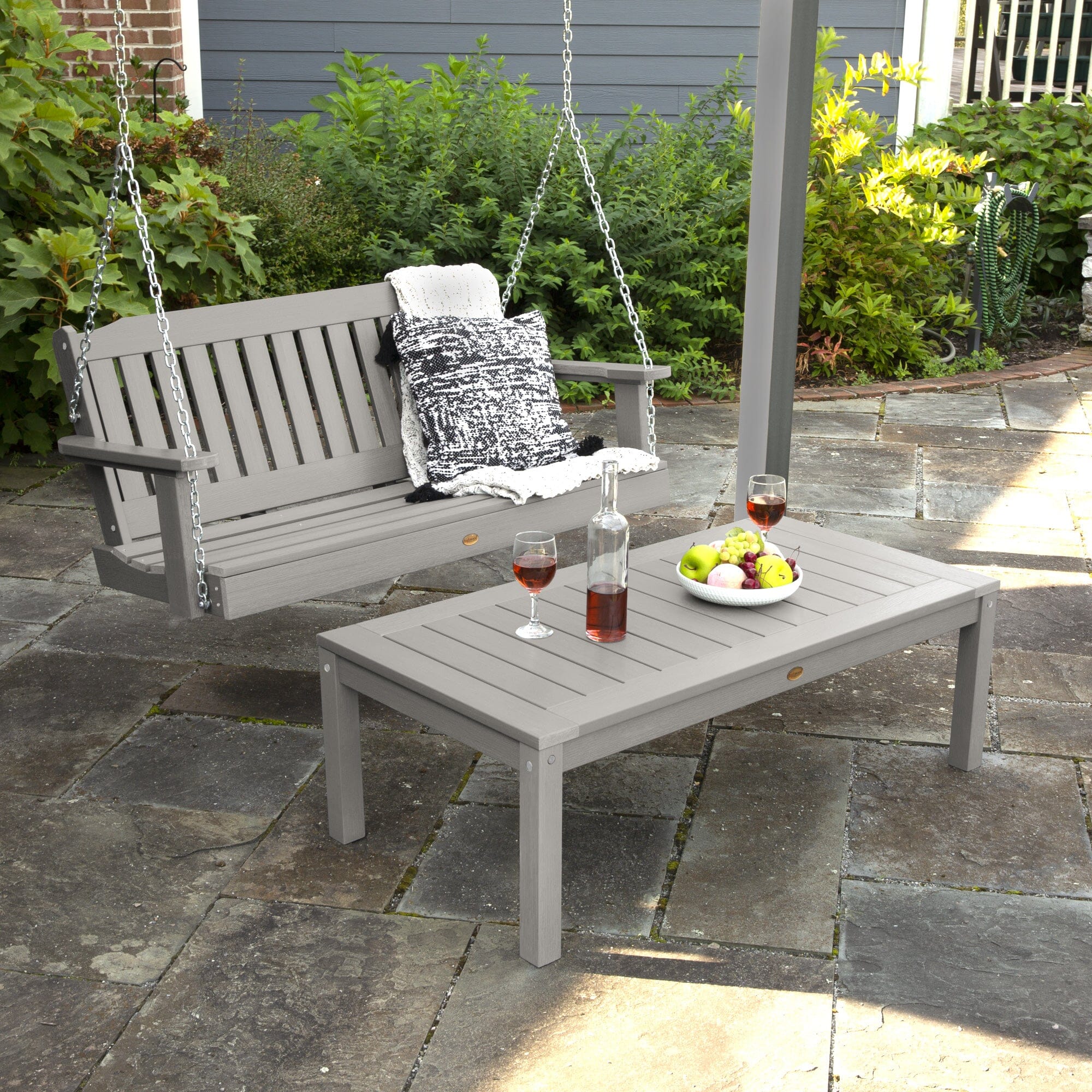 4ft Lehigh Porch Swing with Adirondack Coffee Table - Outdoor Patio Furniture Set for Relaxing in Garden, Backyard or Deck
