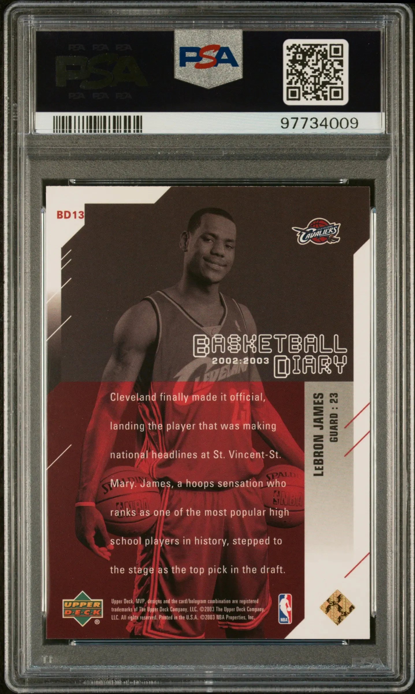 2003 Upper Deck MVP Basketball Diary LeBron James #BD13 PSA 9 Mint Condition - Rare Collectible Basketball Card for Fans & Investors - Perfect for Display, Trading, and Sports Memorabilia Collections
