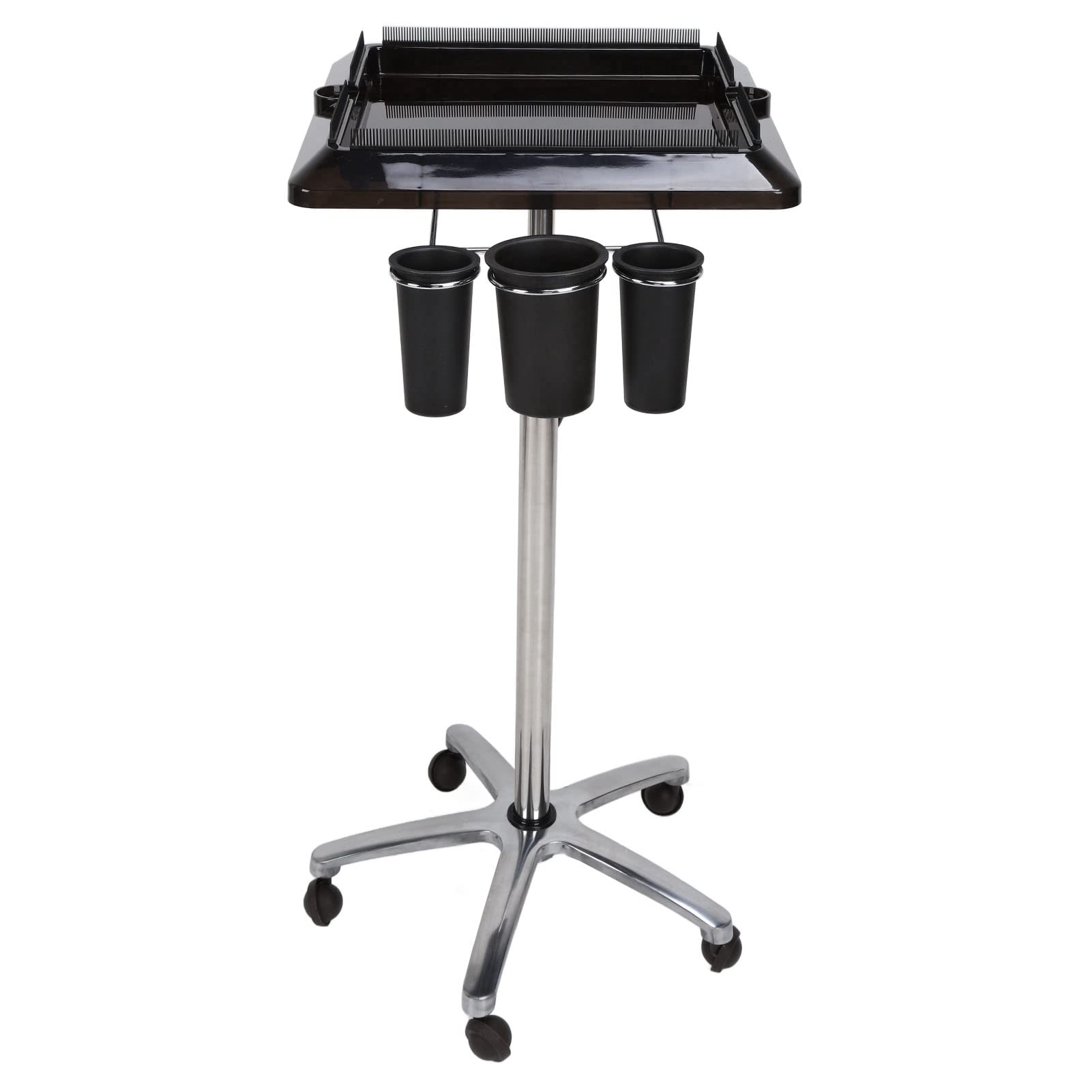 **Adjustable Height Stainless Steel Salon Tray Cart on Wheels - Mobile Hair Extension & Styling Tool Organizer for Salon Professionals | Perfect for Hairdressing, Manicures & Beauty Stations**