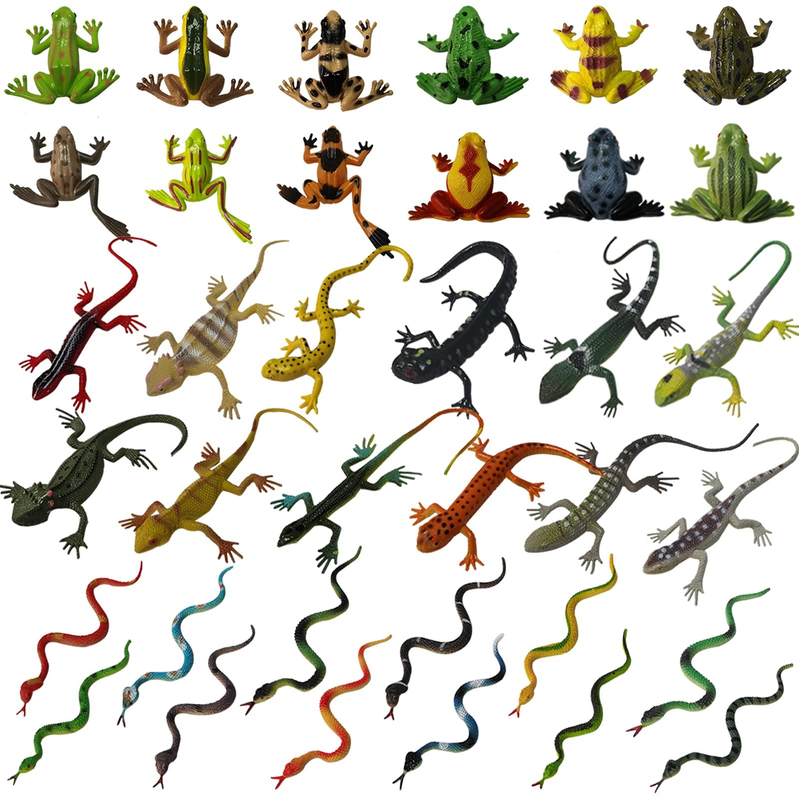 36 PCS Plastic Reptile Animal Toys Set - Snake, Lizard & Frog Figures for Kids Birthday Party Favors, Classroom Prizes, Halloween Decorations - Perfect for Animal Cognition Learning, Prank Gifts & Goodie Bags