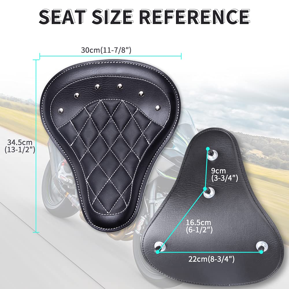 DREAMIZER Sportster Bobber Solo Seat - Universal Motorcycle Springer Seat for Harley Chopper & Custom Bikes - Black Rhombus Pattern - Perfect for Cafe Racers and Urban Cruising