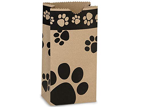 Bulk 250 Kraft Paw Print Gift Bags 5x3.125x9.625 Inches - Eco-Friendly Printed Paper Gift Sacks for Parties, Weddings & Retail Packaging (4lb Pack)