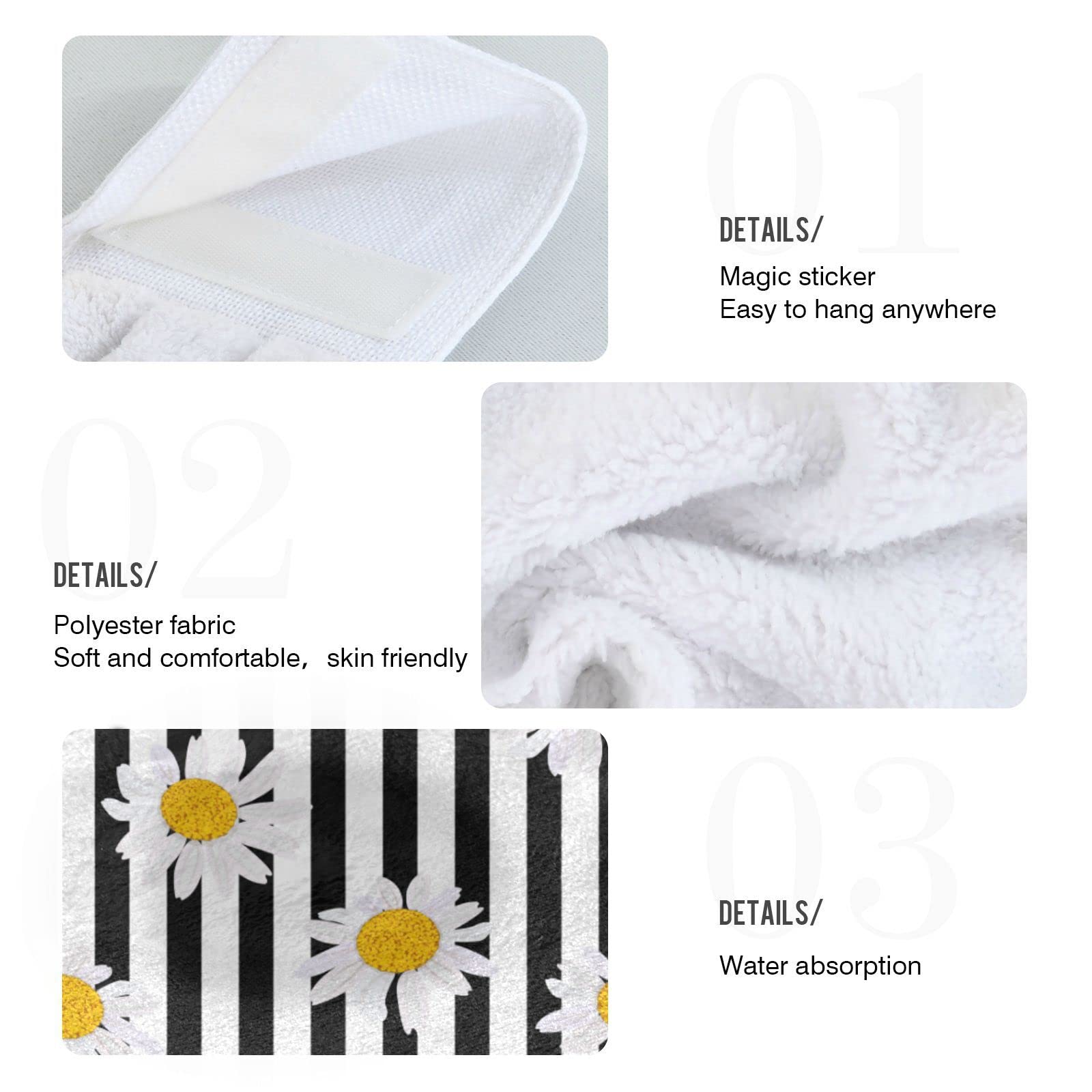 Boccsty Chamomile Flowers Spring Hanging Kitchen Towels Set of 2 - Daisy Floral Hand Towels, Dish Towels & Tea Towels for Bathroom, Farmhouse, Housewarming - Perfect for Kitchen Decor, Dining Table & Country Style Homes