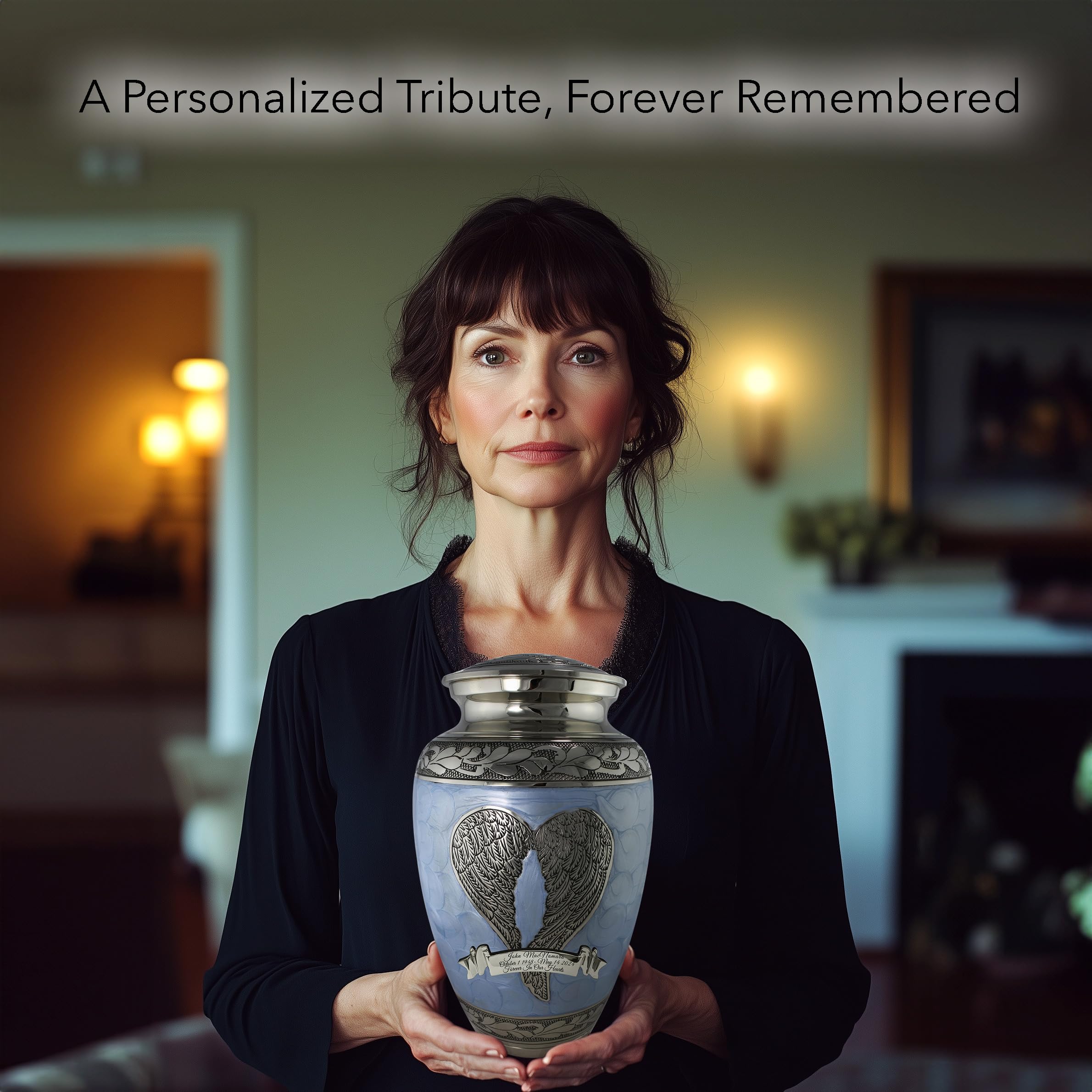 Blue Angel Cremation Urn for Adult Male Ashes - Personalized Handcrafted Memorial Urn for Human Ashes - Decorative Large Keepsake Urn for Funeral, Home Memorial & Remembrance Ceremonies
