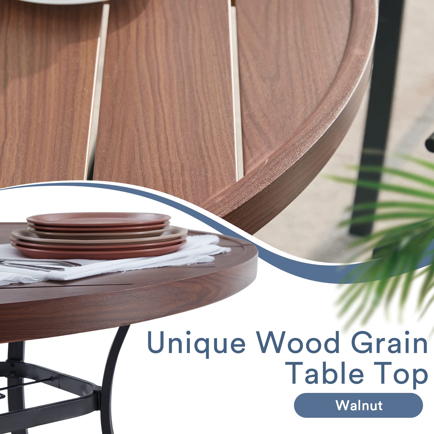 VICLLAX 42 Inch Round Outdoor Patio Dining Table with Metal Slatted Tabletop & Adjustable Umbrella Hole - Walnut Finish for Deck, Lawn, Garden, Backyard | Perfect for Outdoor Entertaining, BBQs, and Family Gatherings
