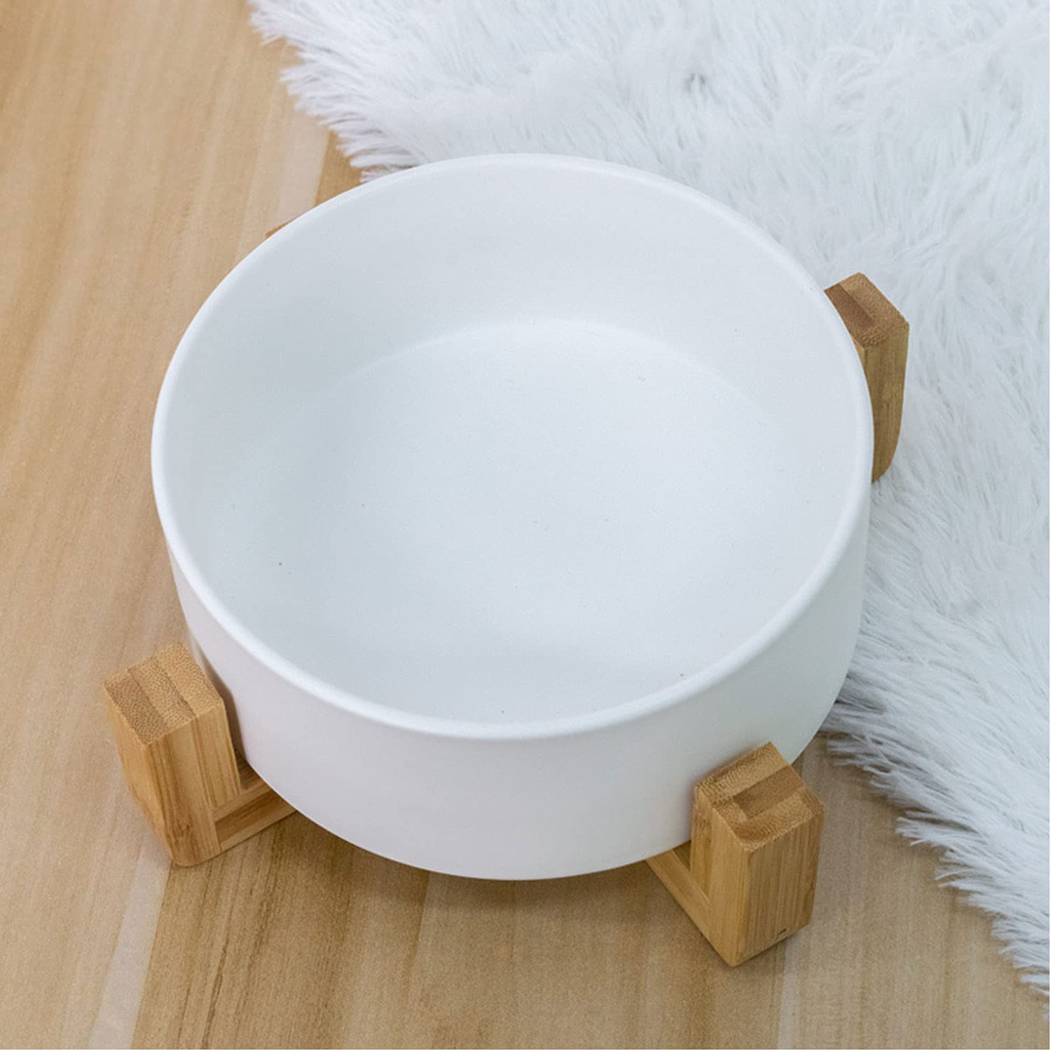 Petygooing Ceramic Dog and Cat Bowl Set with Stand - Anti-Slip Food & Water Bowls for Small to Medium Pets (28oz/3.6 Cups) - Perfect for Home, Kitchen, or Outdoor Use - White Pet Dishes Set of 2