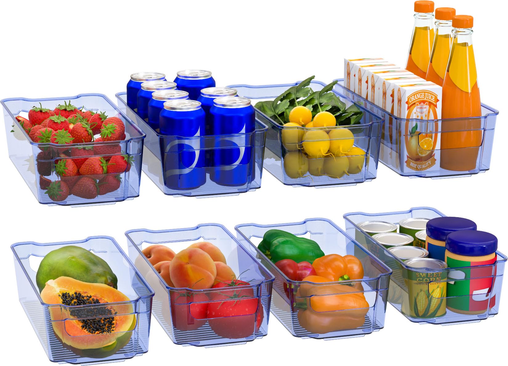 Utopia Home - 8 Pack Stackable Refrigerator Organizer Bins for Fridge & Pantry Storage - Kitchen Organization Containers for Fruits, Vegetables & Snacks - Durable Plastic Storage Bins in Blue - Perfect for Home, Office & Dorm Organization