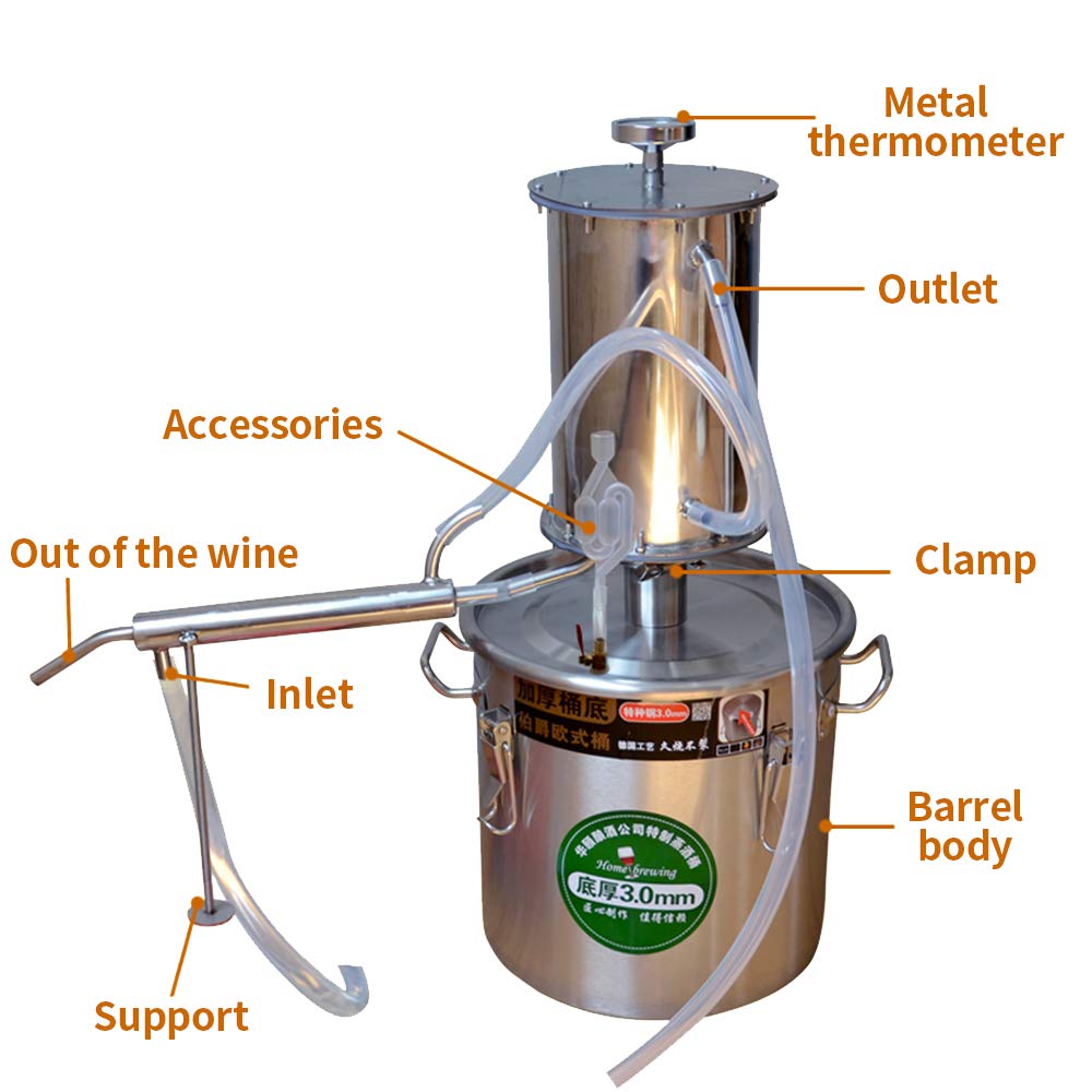 Premium Moonshine Still Kit for Home Distilling - Alcohol & Essential Oil Boiler with Built-in Thermometer - Perfect for Whiskey, Vodka, and DIY Essential Oils Making