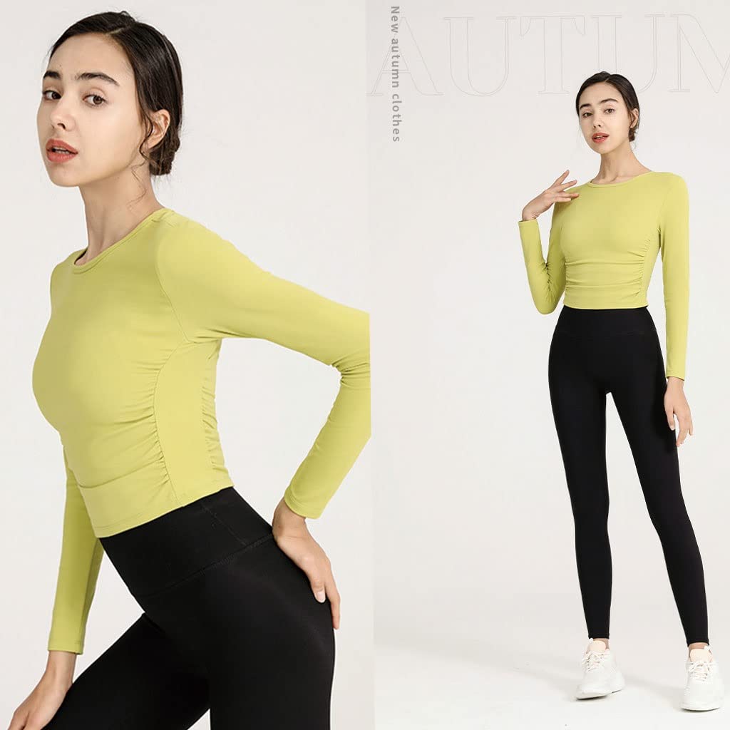 HSQMA Women's Long Sleeve Workout Shirts - Breathable Yoga Tops for Gym, Running & Fitness - Moisture Wicking Athletic Tee for Women (Yellow, Size L) | Perfect for Yoga, Pilates & Outdoor Activities