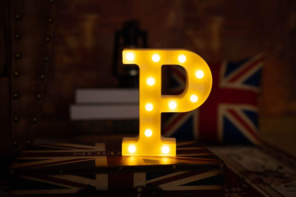 LED Light Up Letters Sign - Battery Powered Alphabet Wall Decor for Wedding, Birthday, Party & Christmas - Night Light for Home, Bar, Nursery & Bedroom (Letter P)