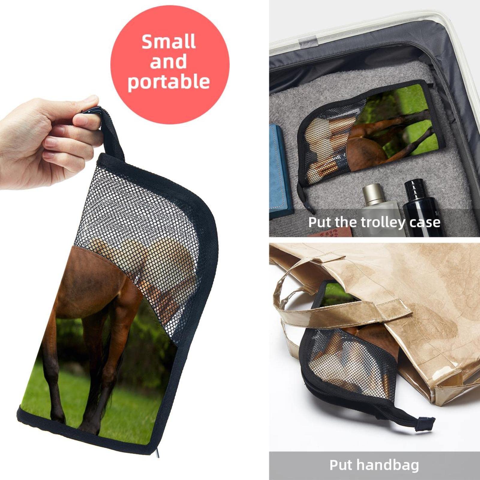 Portable Makeup Brush Organizer Bag with 12 Slots - Brown Horse Print Cosmetic Brush Holder Case for Travel & Home Storage | Perfect for Makeup Artists & Beauty Enthusiasts