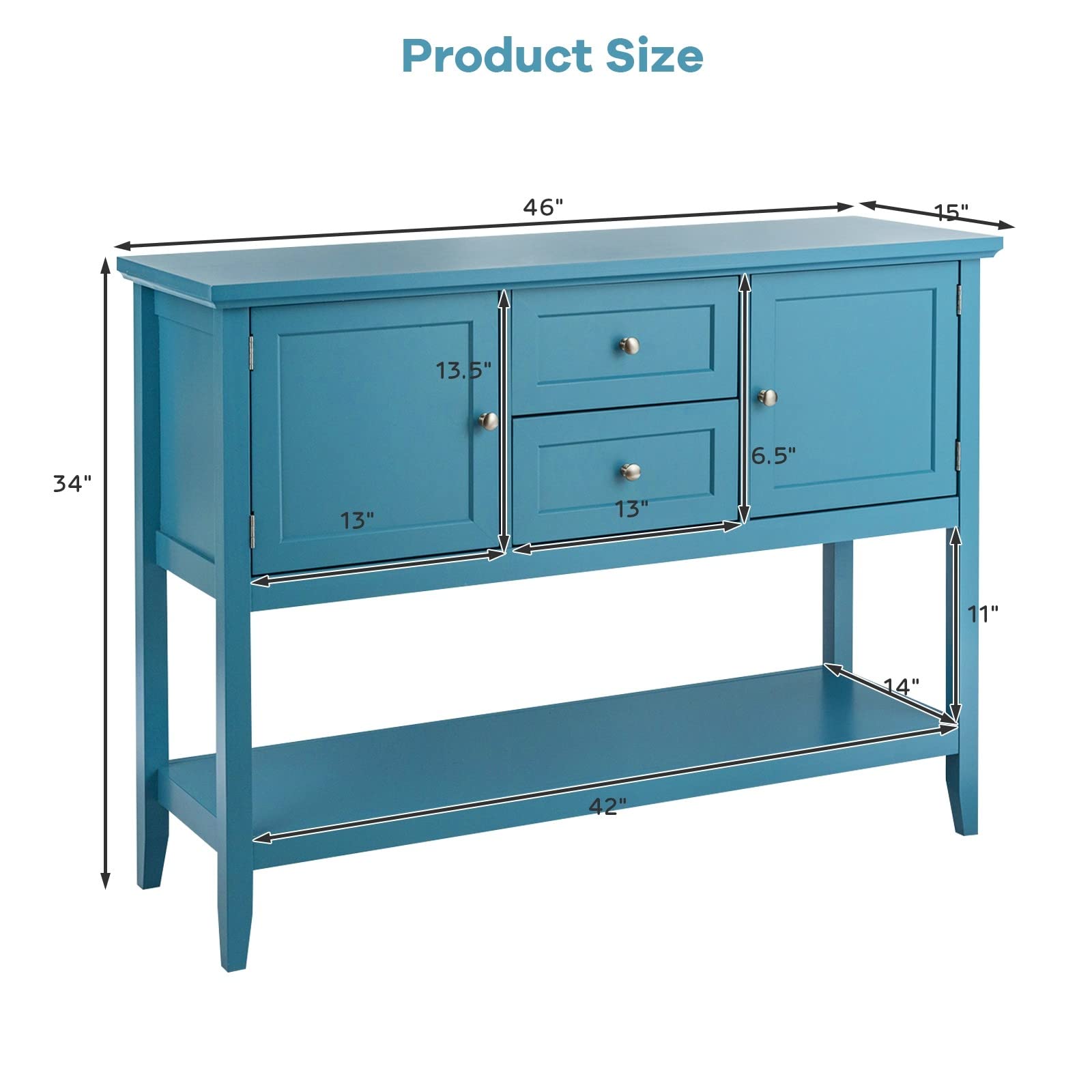 Moccha Buffet Sideboard - Wooden Console Table with 2 Drawers & 2 Storage Cabinets, Bottom Shelf - Perfect for Living Room, Kitchen, Dining Room & Hallway Decor (Aqua Blue) - Ideal for Entertaining, Storage & Home Organization