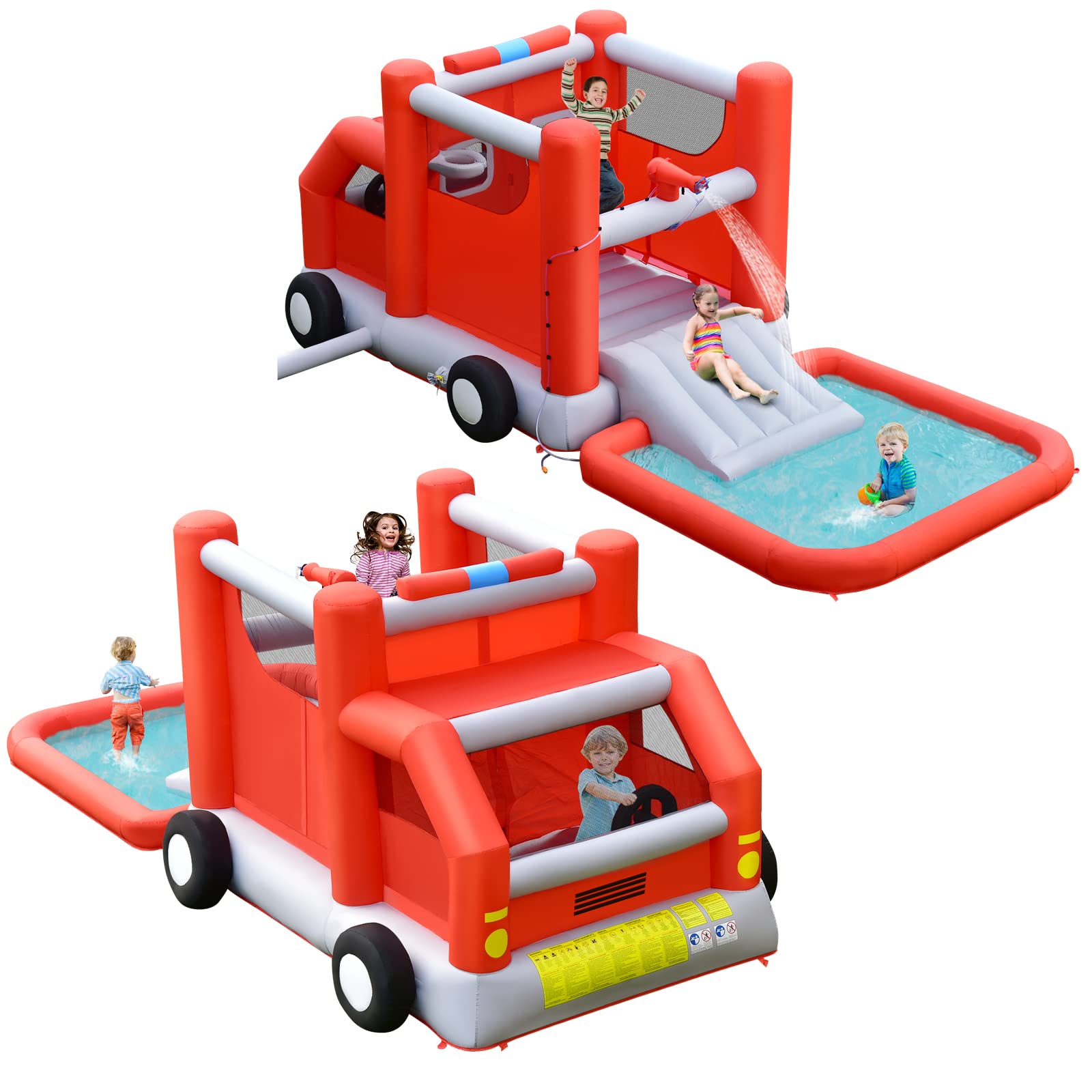 **HONEY JOY Inflatable Water Slide for Kids & Adults - Fire Truck Toddler Bounce House with Splash Pool, Outdoor Water Park, Backyard Summer Fun (Blower Not Included) | Perfect for Birthday Parties, Family Gatherings & Summer Activities**