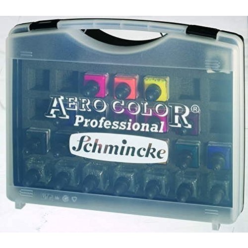 SCHMINCKE Aero Color Professional Airbrush Ink Set - 16 Colors (28ml Each) in Durable Plastic Case - High-Quality Pigmented Ink for Airbrush Artists - Perfect for Illustration, Model Painting & Tattoo Design (81124097)