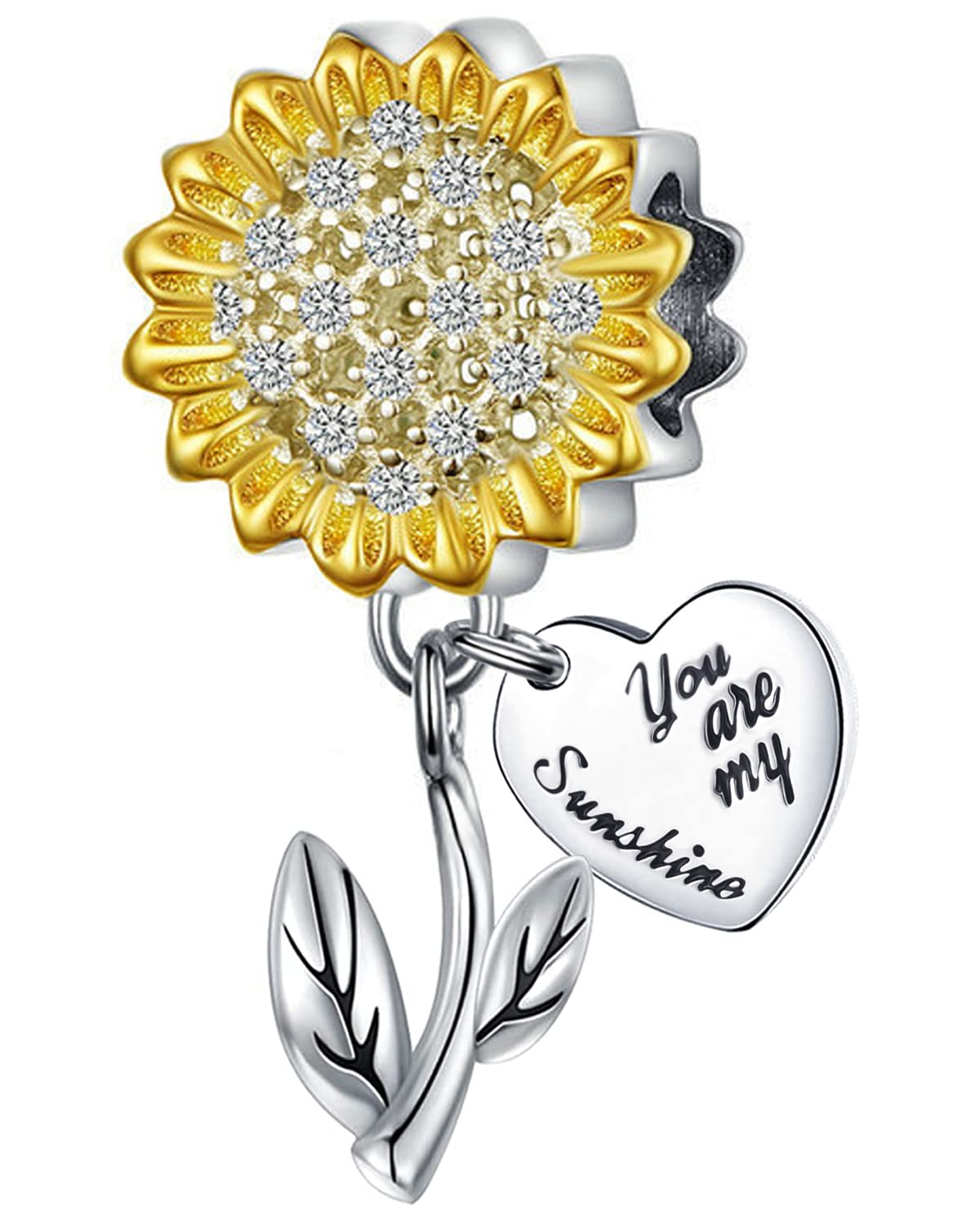 Sunflower Charm for Pandora Bracelets - 14K Gold Plated Zirconia Paved Jewelry - Birthday Gift for Women, Girls, Wife - Perfect for Everyday Wear & Special Occasions
