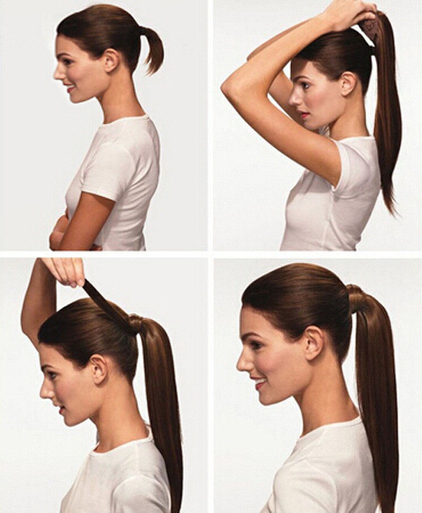 Remeehi 20inch Real Human Hair Ponytail Extensions - Straight Clip-in Wrap Around Hairpiece (80g, 4# Medium Brown) for Women - Perfect for Parties, Weddings & Daily Styling