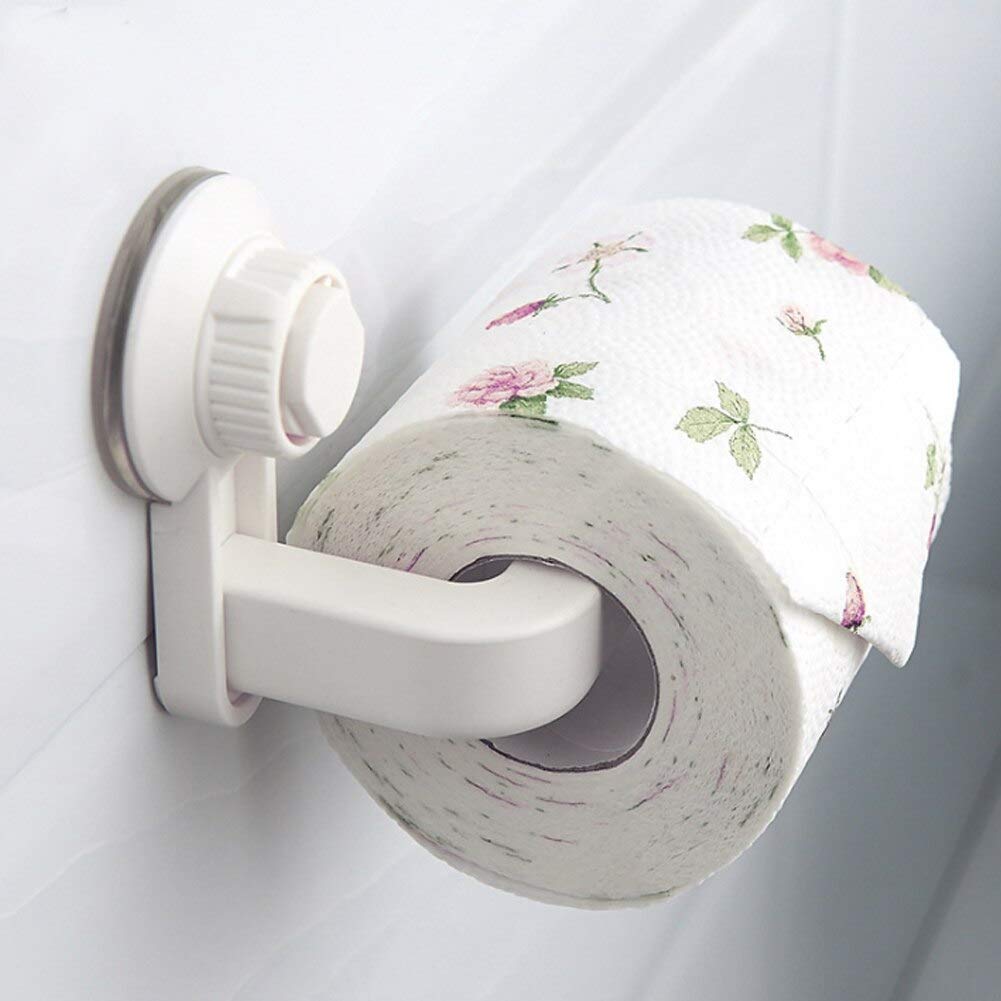 Super Storage Suction Cup Wall Mount Toilet Paper Holder - Removable Rack for Bathroom & Kitchen - White | Space-Saving Organizer for Small Bathrooms, RVs & Apartments