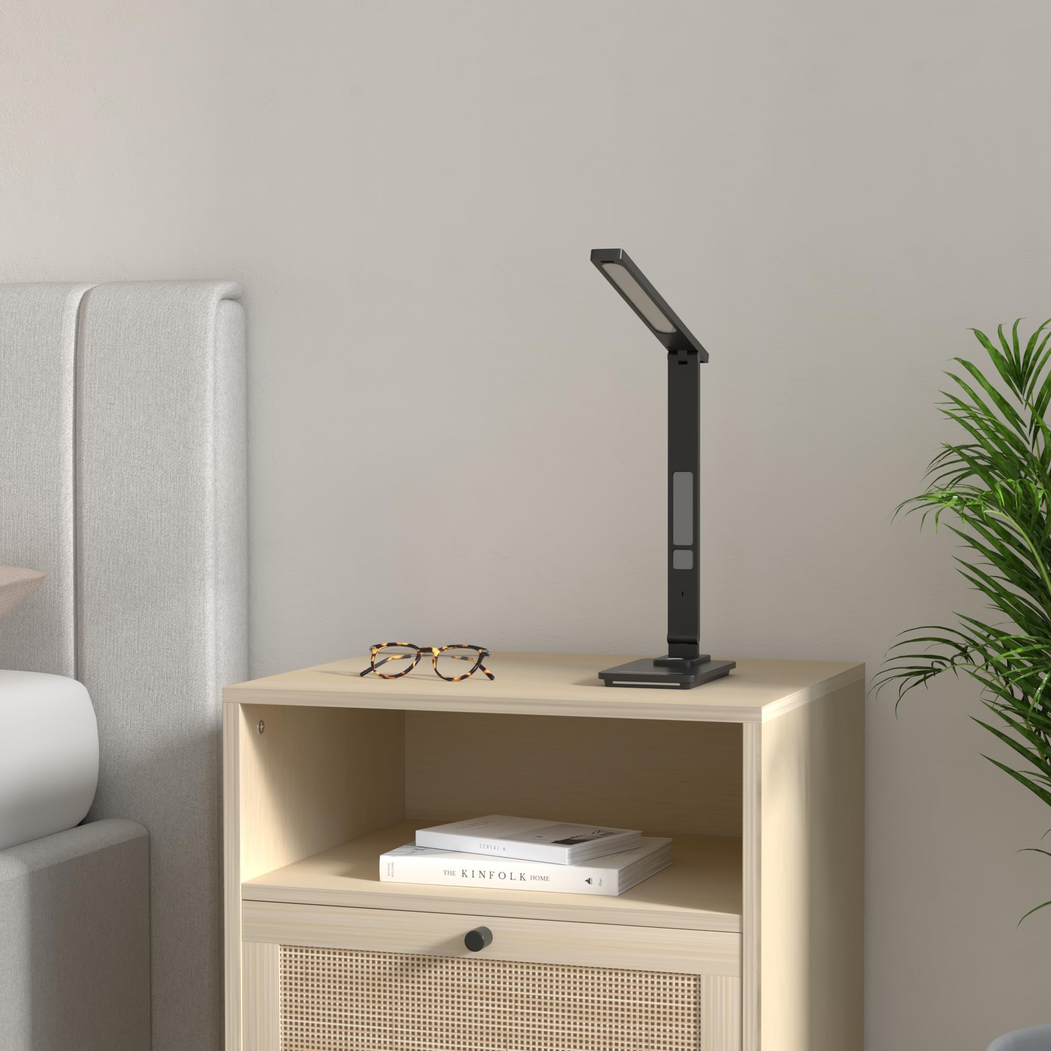 Wireless Charging LED Desk Lamp with USB Port, Adjustable Brightness & Auto Timer, Night Light & Clock - Perfect for Study, Reading, Home Office (Black)