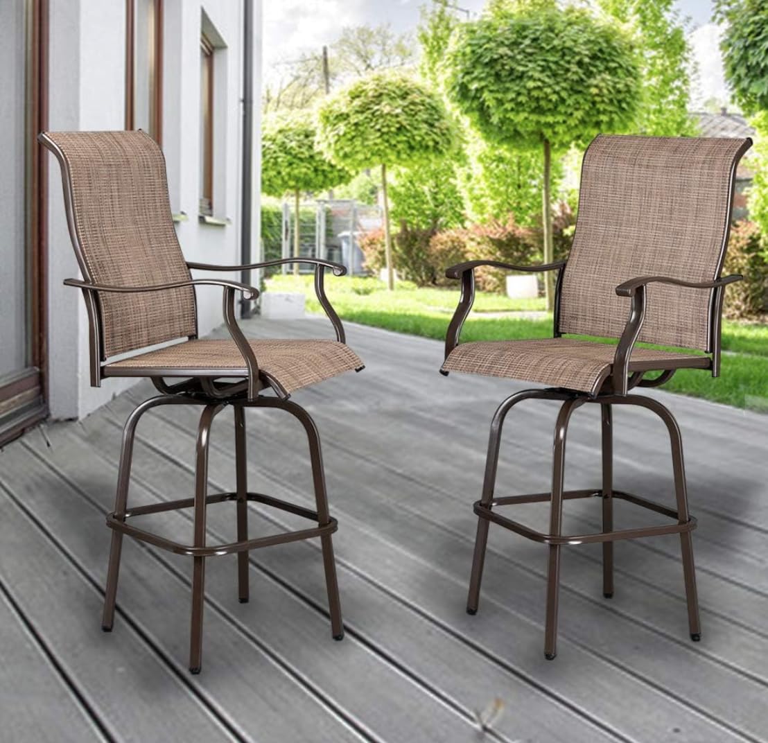 360° Swivel Outdoor Bar Stools - Textilene Mesh All-Weather Patio Chairs, Set of 2 - Perfect for Backyard, Poolside & Bistro Dining - Durable Patio Furniture for Outdoor Entertaining