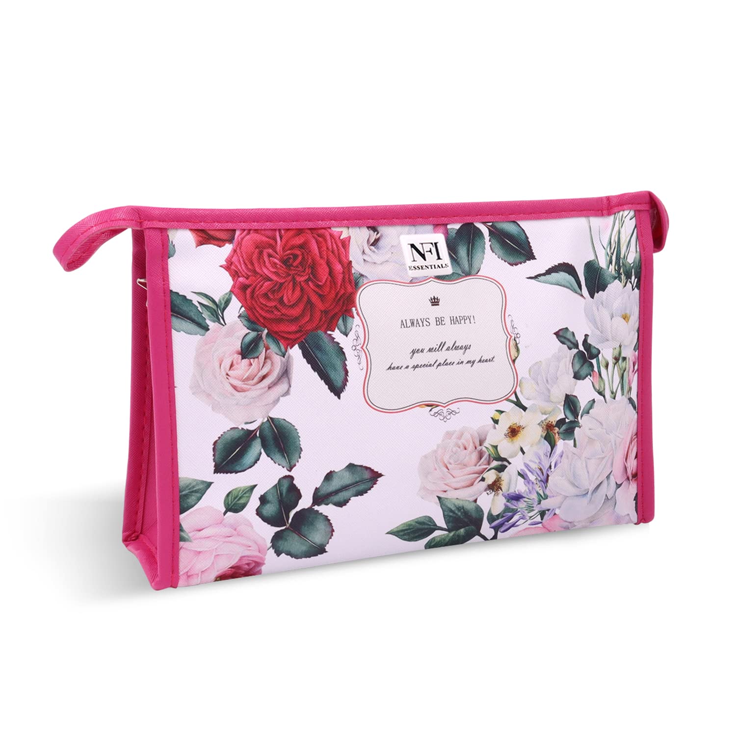 Floral Print Makeup Pouch for Women - Waterproof Cosmetic Bag & Travel Toiletry Organizer - Pink Makeup Accessories Case for Travel, Gym, and Daily Essentials Storage