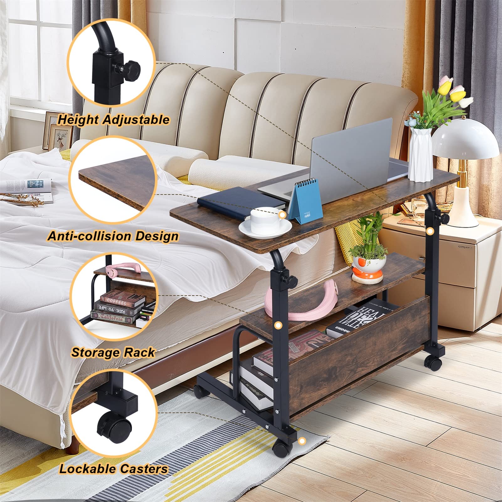 Portable Rolling Standing Desk with Wheels & Storage - 32
