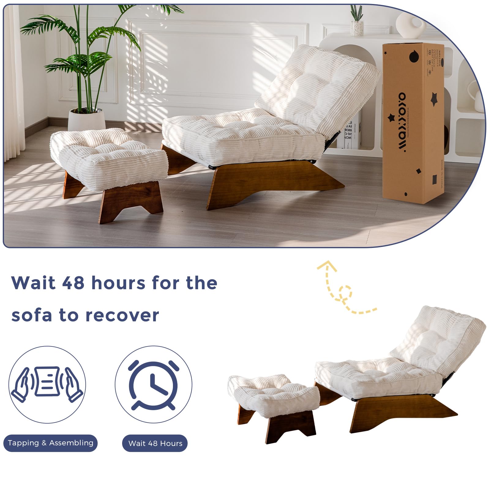 MAXYOYO Adjustable Accent Chair with Ottoman Set - Tufted Lounge Chair in Beige for Living Room, Bedroom & Office Comfort