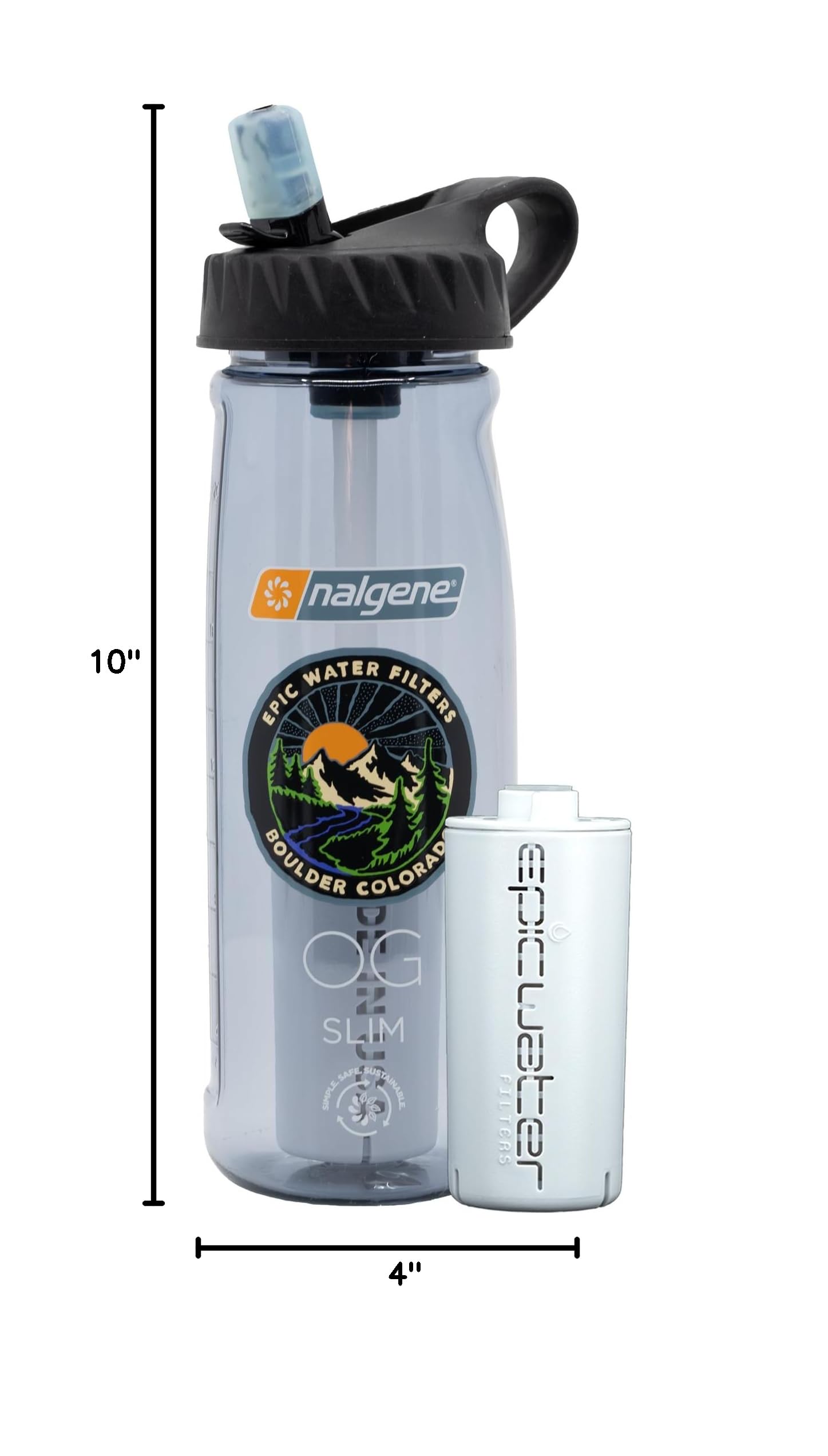 Epic Water Filters Nalgene OG Water Bottle with Built-in Filter | BPA-Free 32oz USA Made Water Bottle | Removes 99.99% of Tap Water Contaminants & PFAS | Smoke Grey | Perfect for Hiking, Camping & Outdoor Adventures