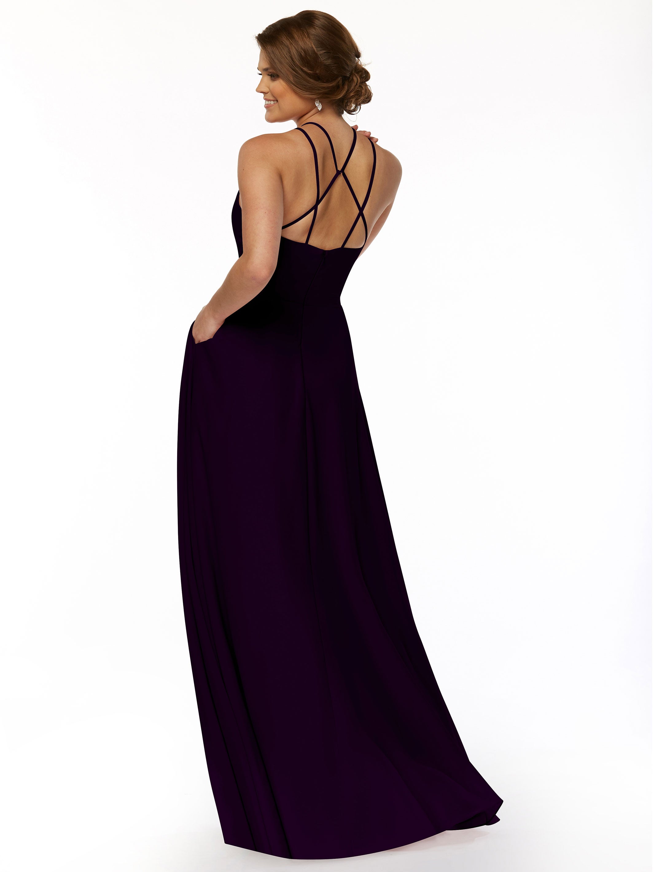Elegant 83006 Stretch Chiffon A-Line Bridesmaid Dress with Halter Neckline - Perfect for Weddings, Formal Events & Special Occasions