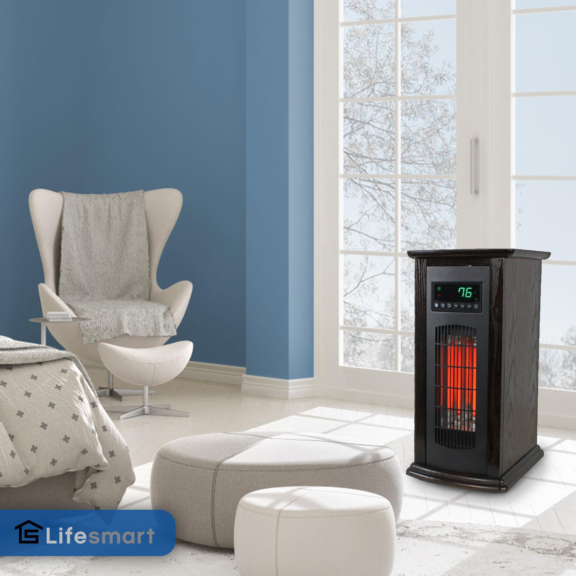 LifeSmart LifePro 1500W Infrared Quartz Tower Space Heater with Adjustable Temperature & Remote Control - Black (2 Pack) - Perfect for Bedroom, Living Room & Office Heating