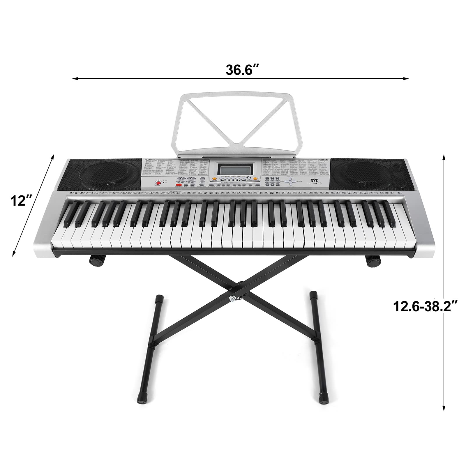 MUSTAR 61 Key Electric Piano Keyboard with Lighted Keys - MEKS-400 Digital Piano for Beginners, Includes Stand, LCD Screen, Headphones & Mic | Perfect for Home Learning, Music Practice & Gift Giving
