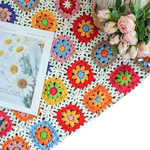 Handmade Daisy Crochet Granny Square Blanket - Soft Lap Throw Afghan Quilt for Home Decor, Holiday Housewarming, Graduation & Back to School Gift - 32