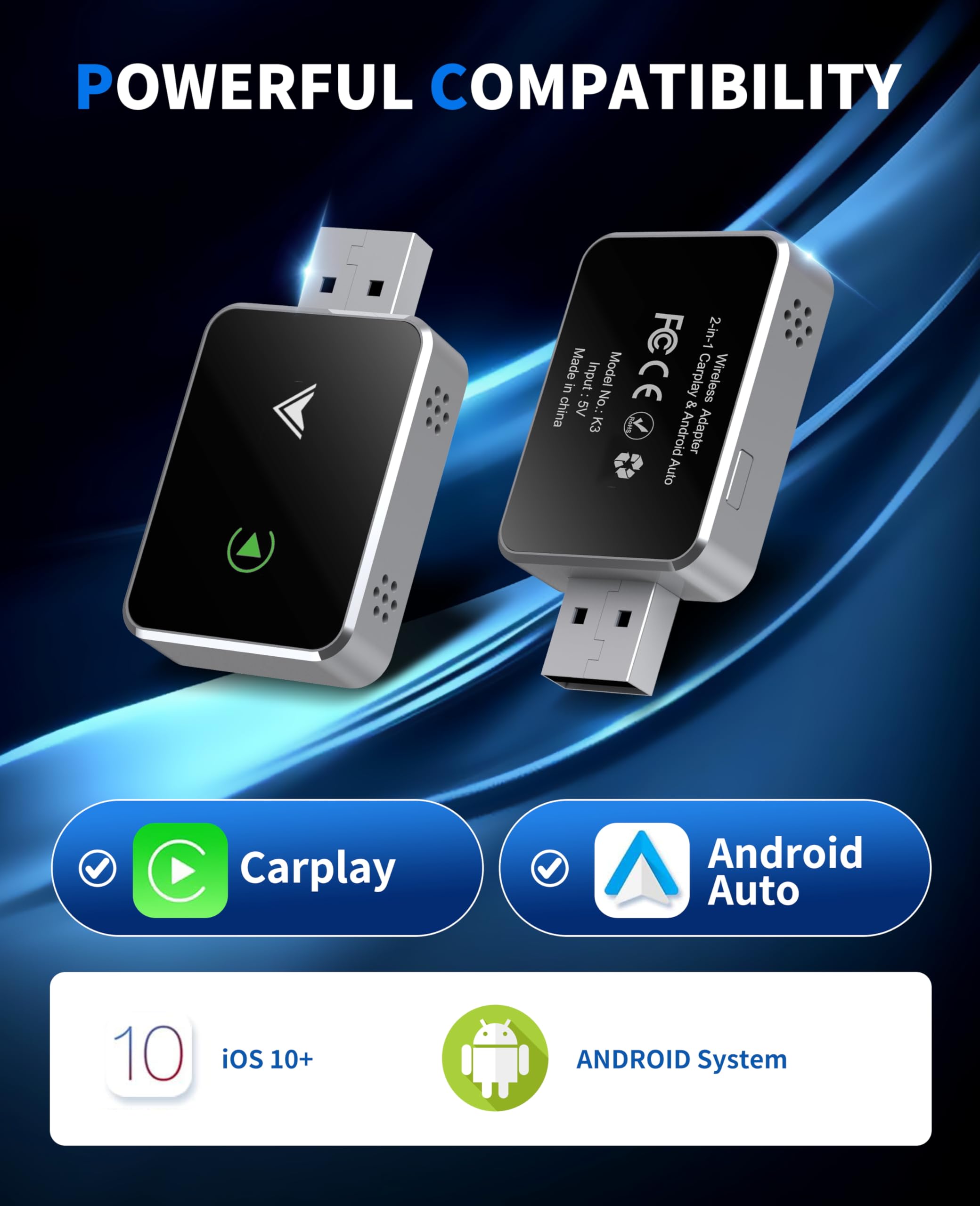 2025 Upgraded Wireless CarPlay & Android Auto Adapter - Mini 2-in-1 USB/USB-C Converter for iPhone & Android | Plug & Play, Stable Connection, No Delay | Perfect for Commuting, Road Trips & Hands-Free Driving