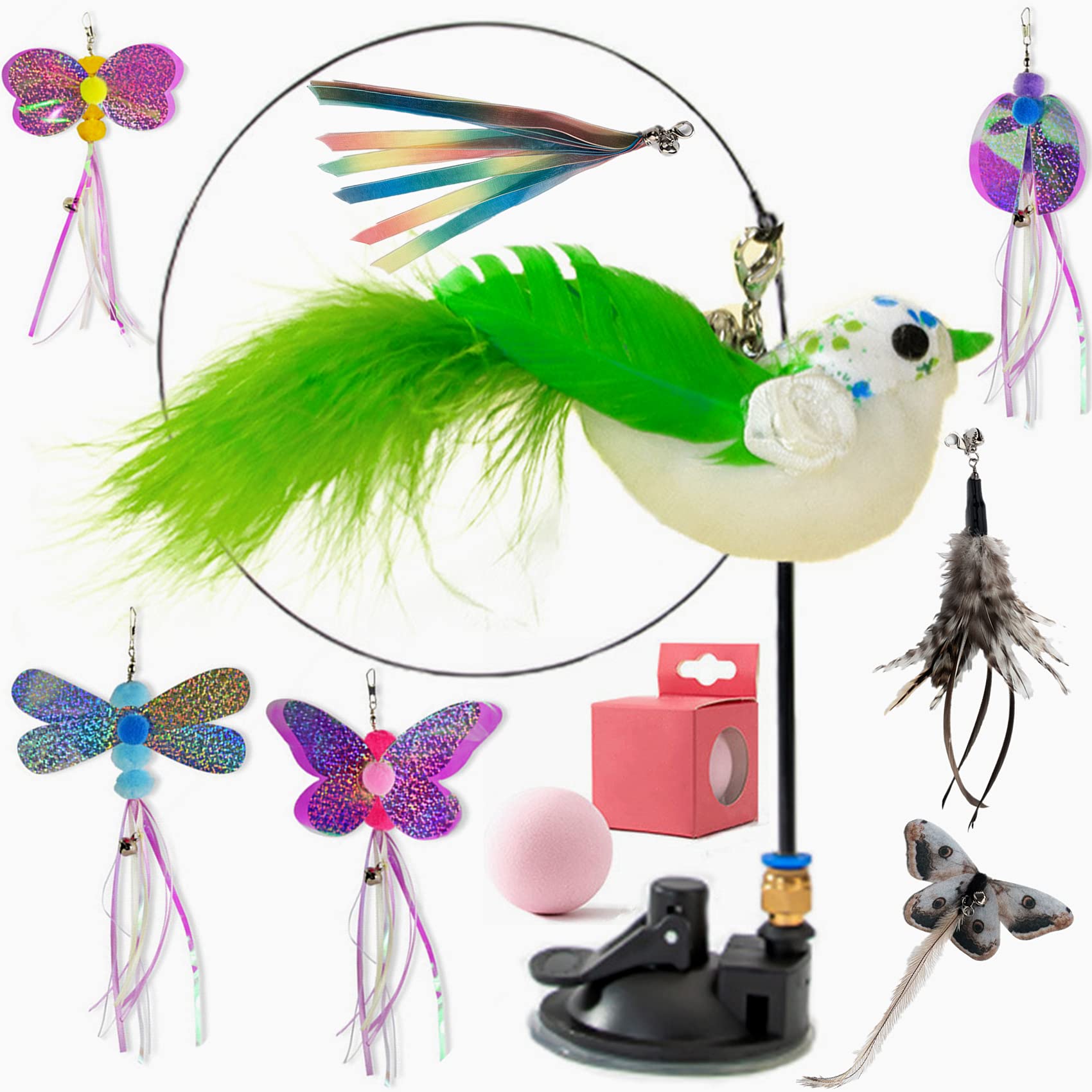 Swanlake Cat Toys - 8pcs Interactive Cat Wand Toys with Feather & Suction Cup for Indoor Cats - Fun Teaser Toy for Chase Exercise & Playtime - Perfect for Kittens, Adult Cats & Playful Pets at Home