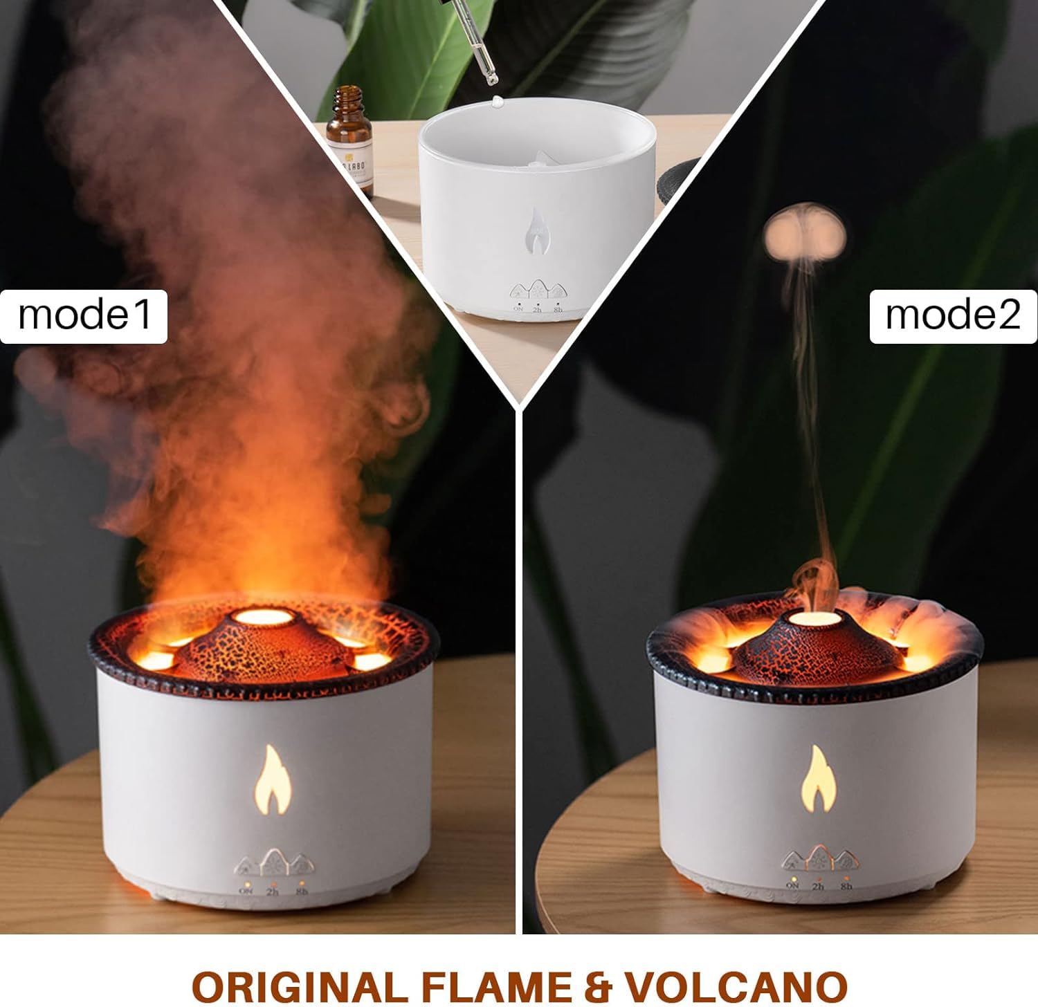 Premium Dhyanut Essential Oil Diffuser with Flame Light - Cool Mist Humidifier for Home, 2 Mist Modes, Timer & Auto-Off Safety | Quiet Aromatherapy Diffuser for Office, Spa, Yoga & Bedroom Relaxation | BPA-Free Plastic Design